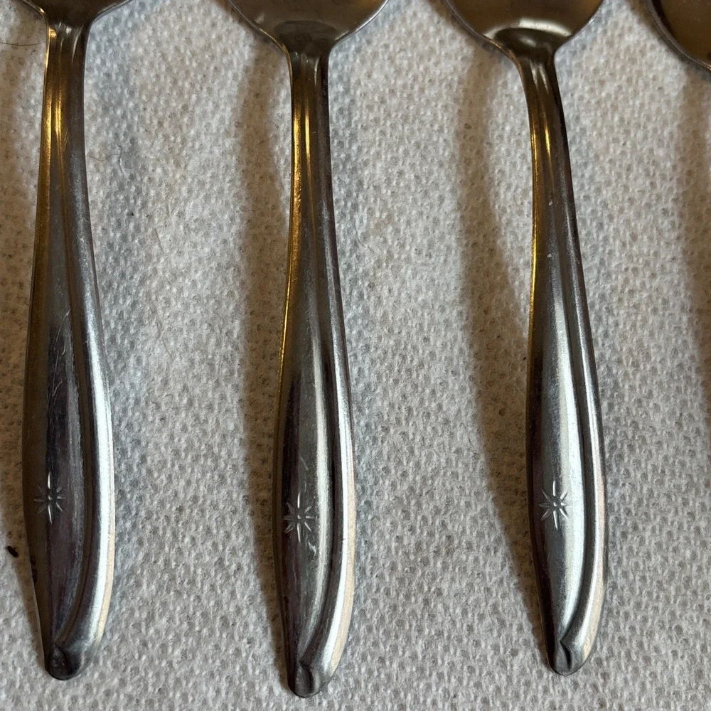 Oneida Twin Star, *Atomic Starburst * Community Stainless Flatware 6 Teaspoons